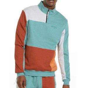 Puma Signature $150 NWT Men's Colorblock Pullover 1/4 Zip Logo Sweatshirt Blue